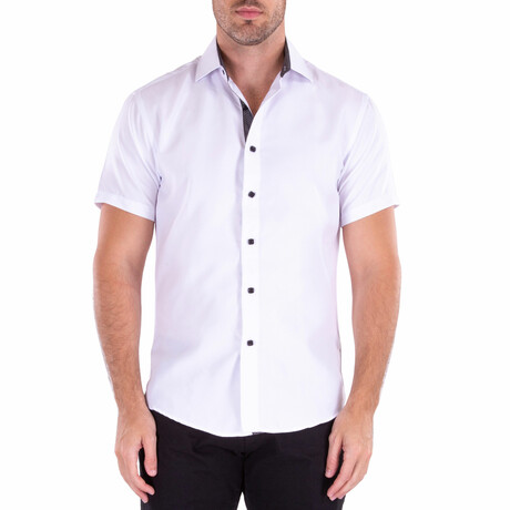 Solid Short Sleeve Button Up Shirt // White (XS)