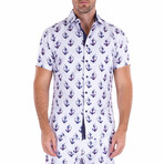 Poseidons Heart Short Sleeve Button Up Shirt // White (L)