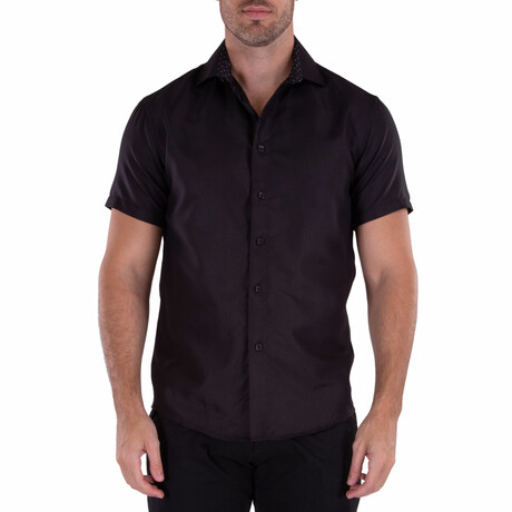 Solid Short Sleeve Button Up Shirt // Black (XS)