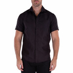 Solid Short Sleeve Button Up Shirt // Black (XL)