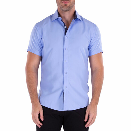 Solid Short Sleeve Button Up Shirt // Blue (XS)