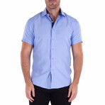 Solid Short Sleeve Button Up Shirt // Blue (XL)