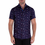 Paint Pattern Short Sleeve Button Up Shirt // Navy (XL)