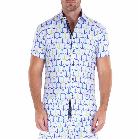 Lifes Better On A Boat Short Sleeve Button Up Shirt // White (XS)