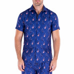 Poseidons Heart Short Sleeve Button Up Shirt // Navy (3XL)