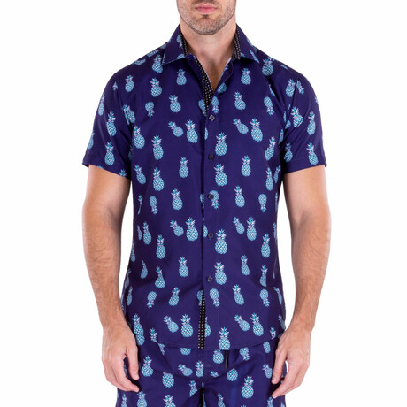 Party Like A Pineapple Short Sleeve Button Up Shirt // Navy (XS)