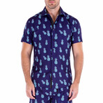 Party Like A Pineapple Short Sleeve Button Up Shirt // Navy (M)