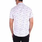 Paint Pattern Short Sleeve Button Up Shirt // White (XS)