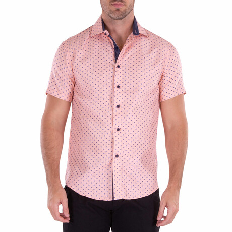 Ellipse Pattern Short Sleeve Button Up Shirt // Pink (XS)