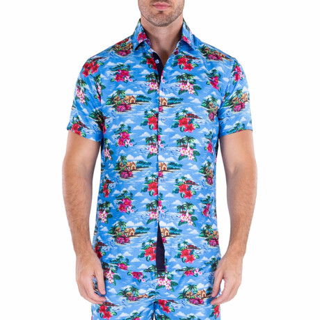 Island Time Short Sleeve Button Up Shirt // Blue (XS)