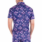 Flamingoes Short Sleeve Button Up Shirt // Navy (L)