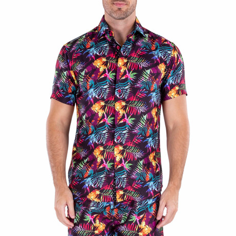 Toucan Play That Game Short Sleeve Button Up Shirt // Black (XS)