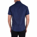 Ellipse Pattern Short Sleeve Button Up Shirt // Navy (S)