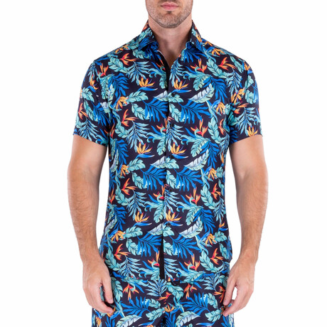 Tropic Like Its Hot Short Sleeve Button Up Shirt // Black (XS)