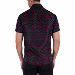 Patterned Short Sleeve Button Up Shirt // Black (L)