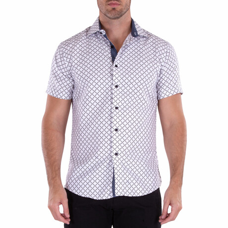 Diamond Pattern Short Sleeve Button Up Shirt // White (XS)