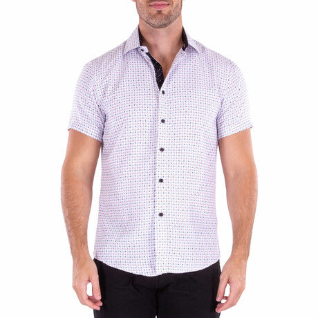 Micro Pattern Short Sleeve Button Up Shirt // White (XS)