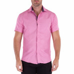 Micro Pattern Short Sleeve Button Up Shirt // Pink (2XL)