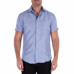 Diamond Pattern Short Sleeve Button Up Shirt // Blue (M)