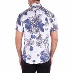 Floral Short Sleeve Button Up Shirt // White + Dark Blue (XL)