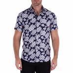 Floral Print Short Sleeve Button Up Shirt // Navy (S)