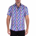 Tropical Print Short Sleeve Button Up Shirt // White (S)