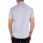 Diamond Pattern Short Sleeve Button Up Shirt // White (L)