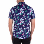 Tropical Flamingoes Short Sleeve Button Up Shirt // Navy (XL)