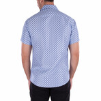 Diamond Pattern Short Sleeve Button Up Shirt // Blue (M)