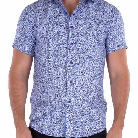 Micro Pattern Short Sleeve Button Up Shirt // Blue (XS)