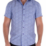 Micro Pattern Short Sleeve Button Up Shirt // Blue (3XL)