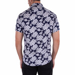 Floral Print Short Sleeve Button Up Shirt // Navy (S)