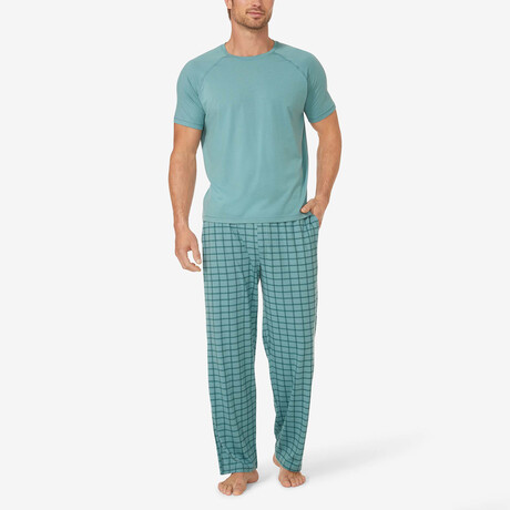 Essential Short Sleeve Tee And Pant Pajama Set // Arctic Stitched Plaid (S)