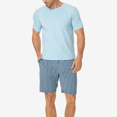 3D Monogram Stripe Accent Pyjama Shorts - Luxury Blue