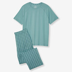 Essential Short Sleeve Tee And Pant Pajama Set // Arctic Stitched Plaid (M)