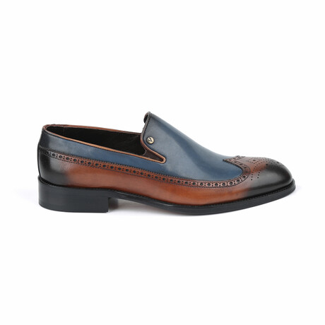 Lionel Split Color Perforated Loafer // Tobacco + Dark Blue (Euro: 39)