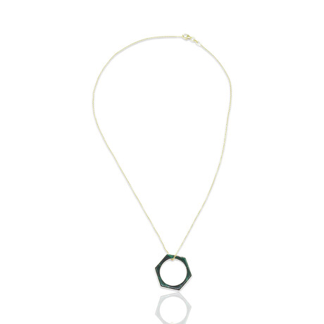 Fine Jewelry // 18K Yellow Gold Hexagon Malachite Ring + Necklace // Ring Size: 5.75 + 16" // New