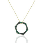 Fine Jewelry // 18K Yellow Gold Hexagon Malachite Ring + Necklace // Ring Size: 5.75 + 16" // New