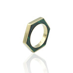 Fine Jewelry // 18K Yellow Gold Hexagon Malachite Ring + Necklace // Ring Size: 5.75 + 16" // New