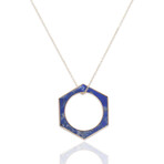 Fine Jewelry // 18K Yellow Gold Hexagon Lapis Ring + Necklace // Ring Size: 5.75 + 16" // New