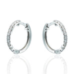 18K White Gold Diamond Hoop Earrings // New