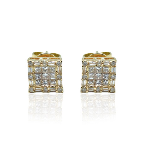 18K Yellow Gold Diamond Stud Earrings // New