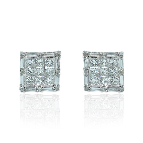 18K White Gold Diamond Stud Earrings II // New