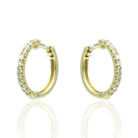 18K Yellow Gold Diamond Hoop Earrings // New