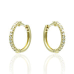 18K Yellow Gold Diamond Hoop Earrings // New