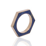 Fine Jewelry // 18K Yellow Gold Hexagon Lapis Ring + Necklace // Ring Size: 5.75 + 16" // New