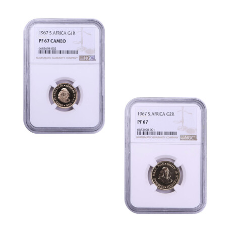 South African 1 and 2 Gold Rand Proof Set // NGC Certified Proof 67