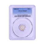 1851-O Three Cent Silver Piece // PCGS Certified MS65 // Deluxe Collector's Pouch