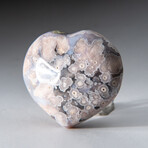 Genuine Polished Flower Agate Heart With A Black Velvet Pouch // Medium