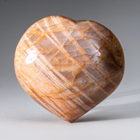 Genuine Polished Peach Moonstone Heart With A Black Velvet Pouch // Medium